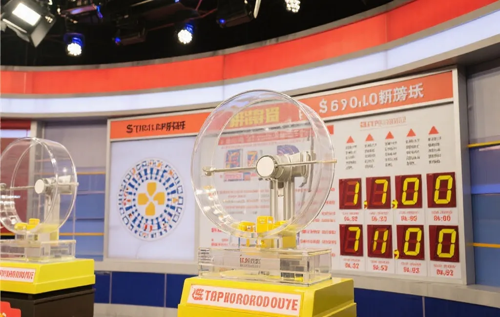 彩票开奖大厅,公告板上显示大奖金额